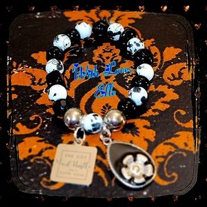 Handmade Beaded Stretch Bracelet with 2 charms